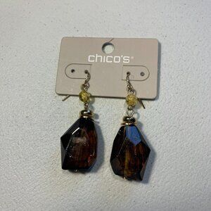 NWT CHICO'S Brown Faceted Drop Earrings with Gold Accents